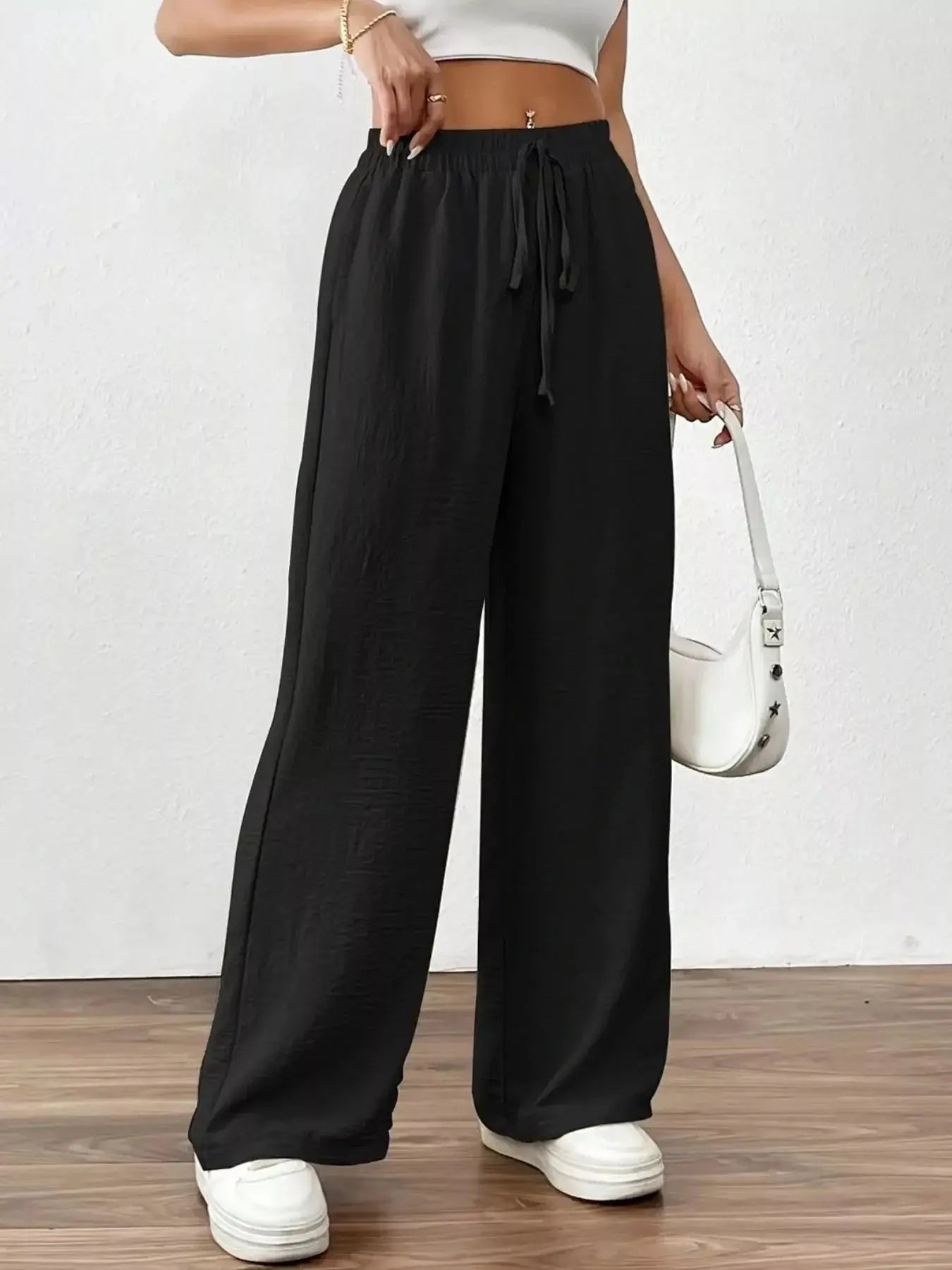 Casual Drawstring Wide Leg Pants Simply Love