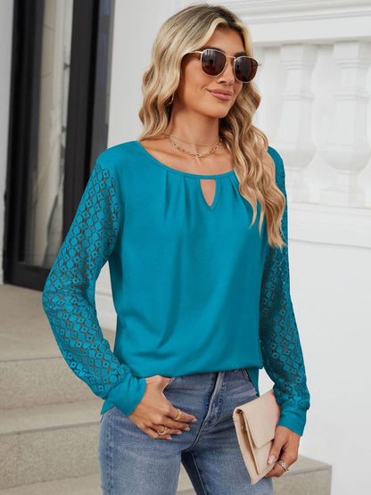 Cutout Round Neck Long Sleeve T-Shirt.