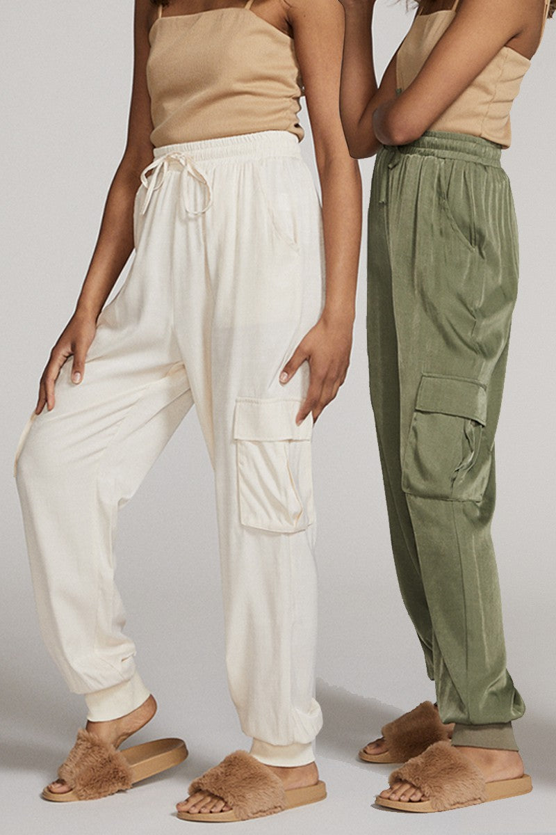 Textured satin cargo pants Miss Sparkling
