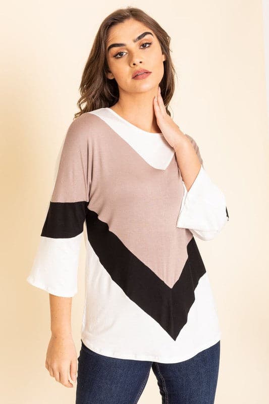 Chevron Bell Sleeve Color Block.