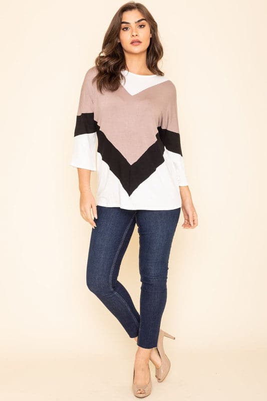 Chevron Bell Sleeve Color Block.