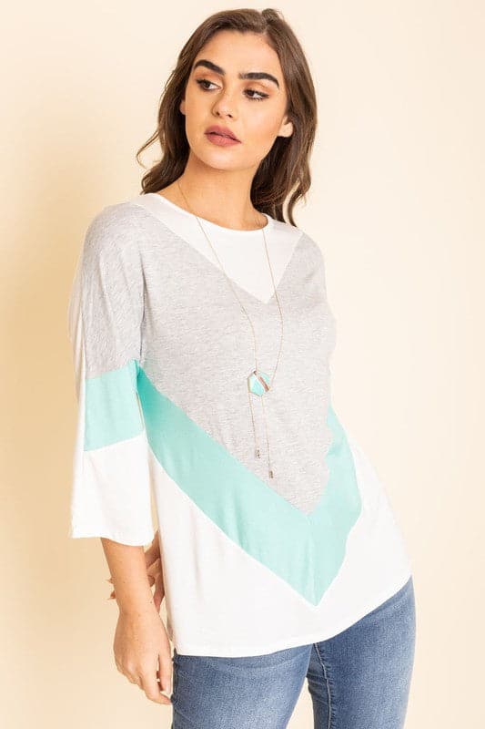 Chevron Bell Sleeve Color Block.