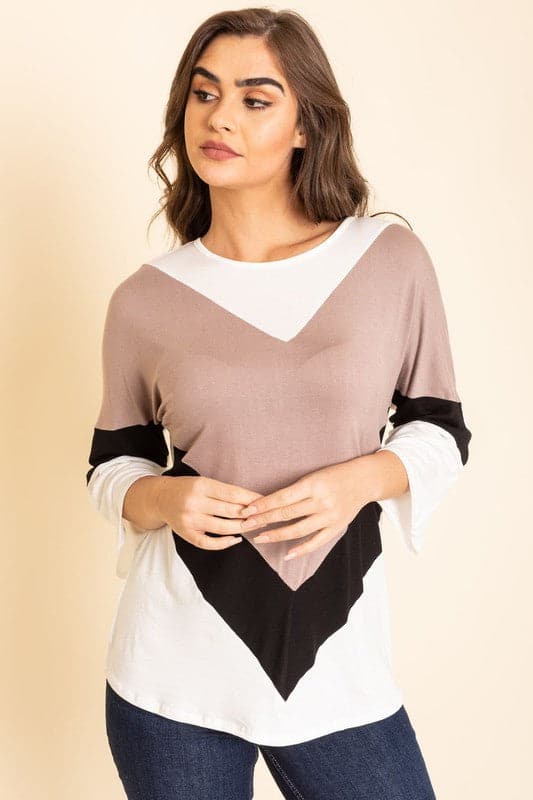 Chevron Bell Sleeve Color Block.