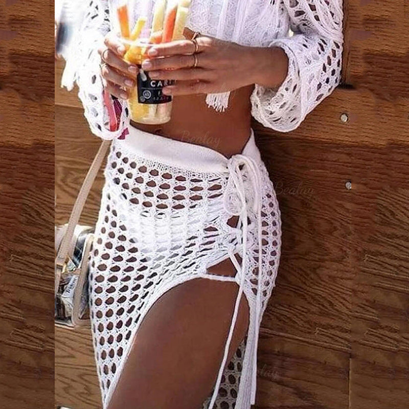 Fashionable Knitted Hollow Out Cutout Tassel Split Blouse Seaside Casual Vacation Beach Dress Crochet Crochet hook Bella Mia