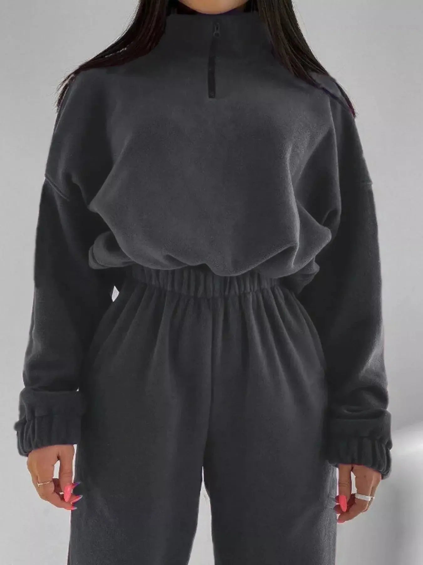 White Fleece Quarter Zip Sweatshirt And Pants Set Two Piece Loungewear Simply Love