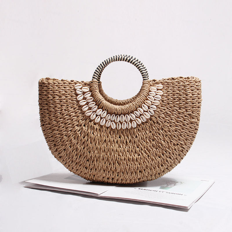 All Match Straw Bag Semicircle Rattan Weave Bag Woven Bag Portable Mori Girl Vacation Beach Bag