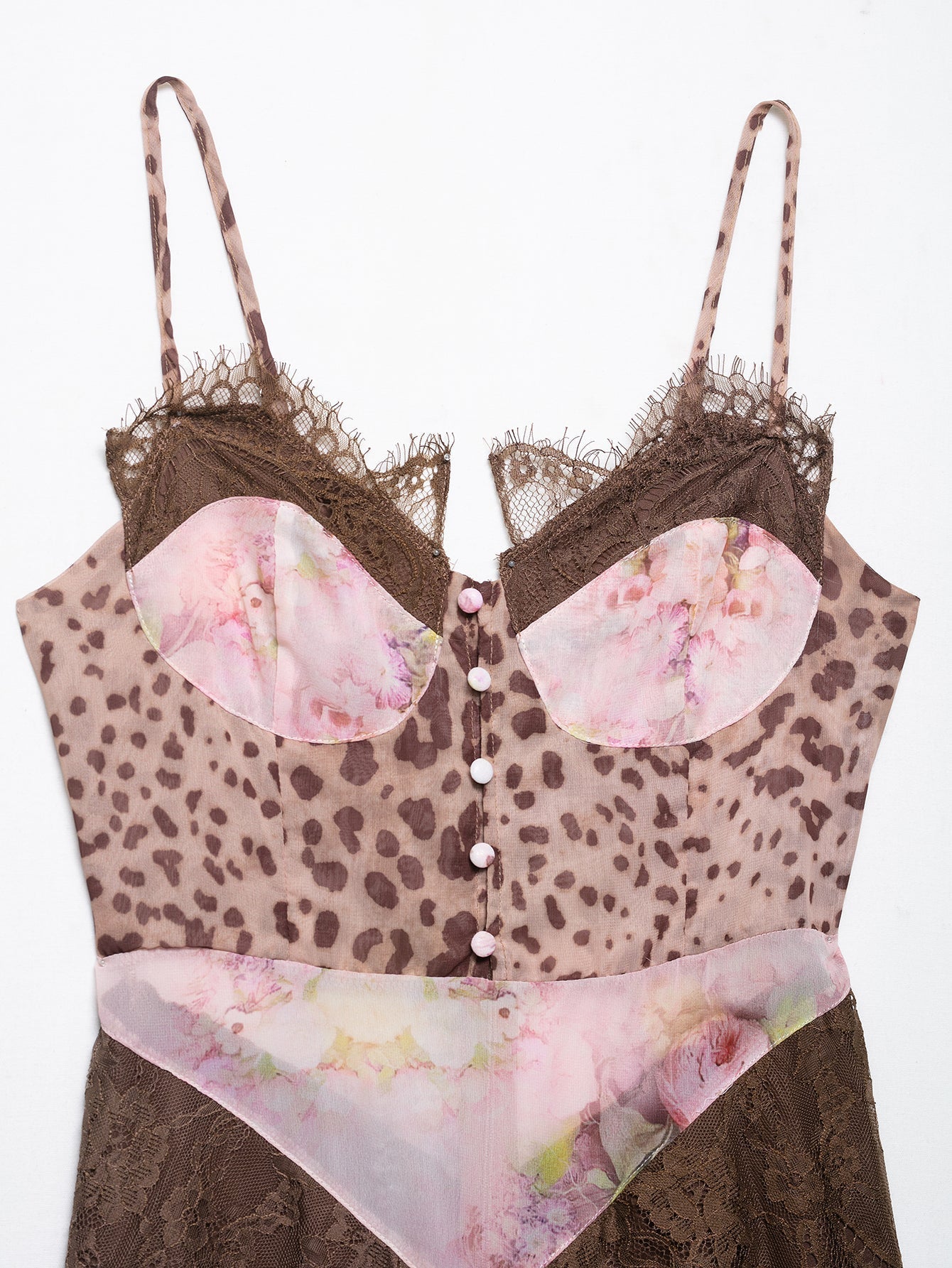 Women Clothing Color Contrast Printed Lace Slim Fit Patchwork Split Sling Dress Bella Mia