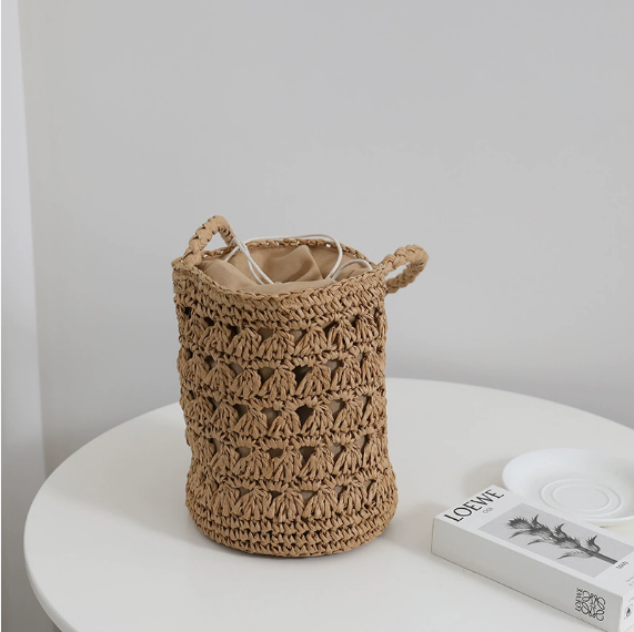 Fresh Straw Bag Summer Woven Tote All Matching Hollow Out Cutout Bucket Rattan Weave Bag Women Bag Bella Mia