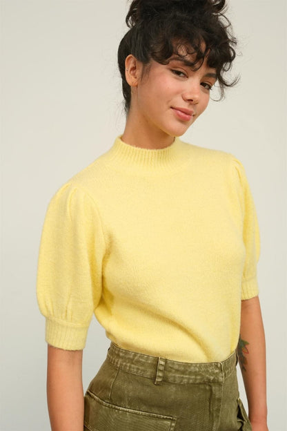 HYFVE Mock Neck Puff Sleeve Sweater.