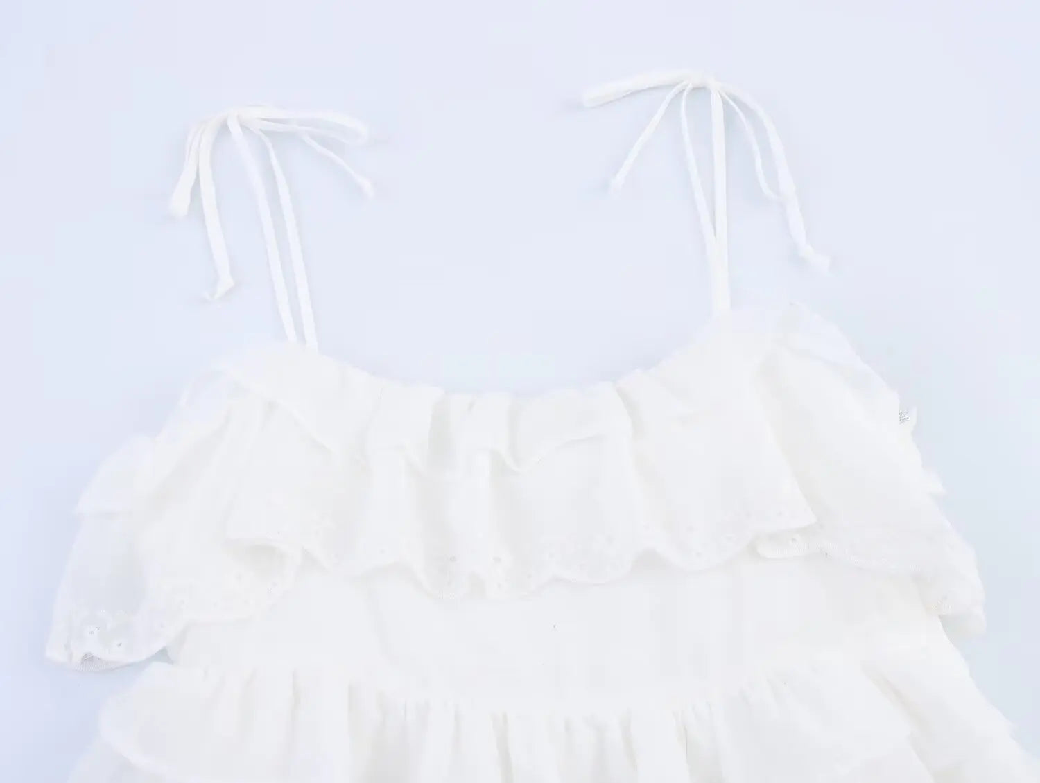 Women Clothing Summer French Embroidery Laminated Decoration Short Strap Dress Bella Mia