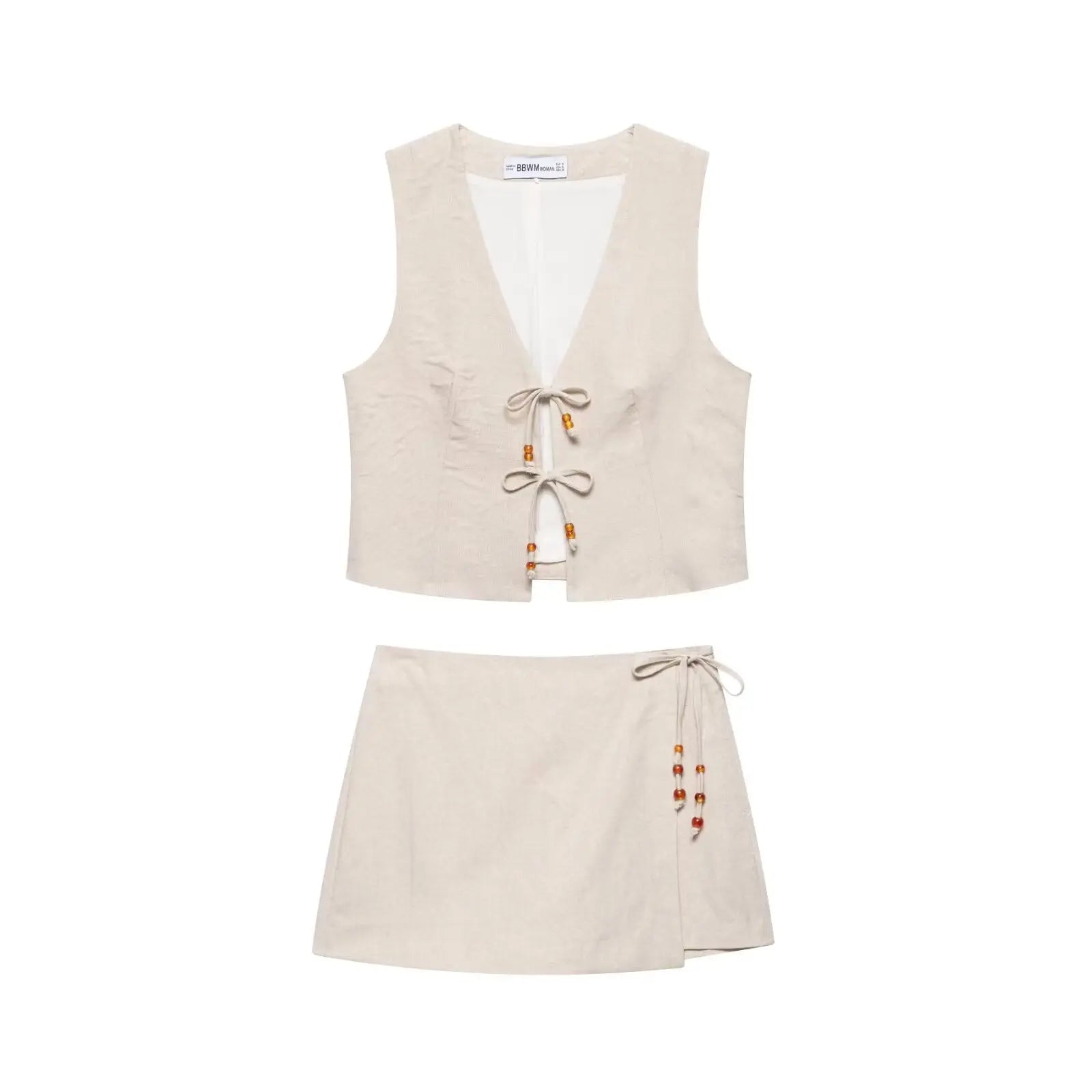 Summer Women Beaded Vest And Shorts Set Sleeveless Casual Outfit Bella Mia
