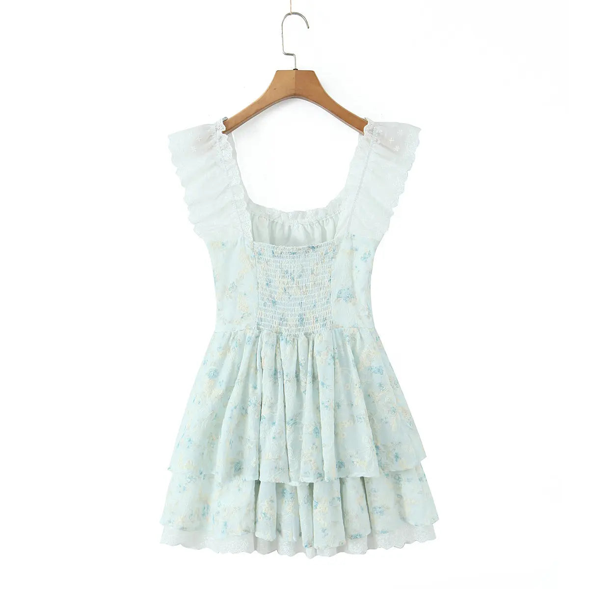 Slim Fit Big U Neck Lace Crochet Embroidery Printed Waist-Controlled Sleeveless Doll Dress Bella Mia