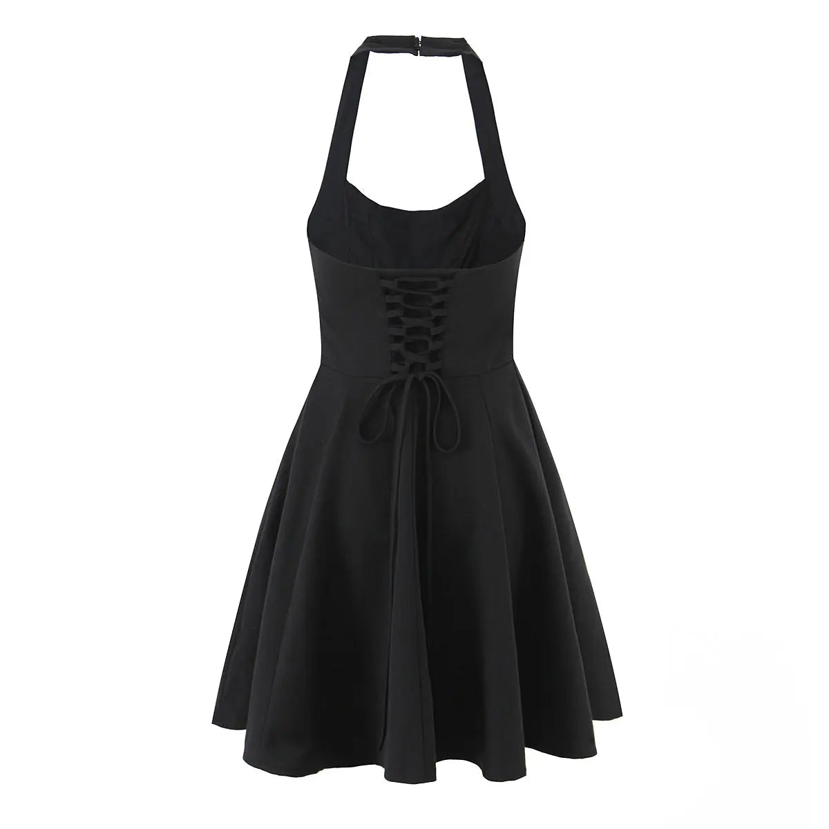 Summer Hepburn Gold Elegant Little Black Dress Women Waist Trimming Lace up Sexy Halter Dress Bella Mia
