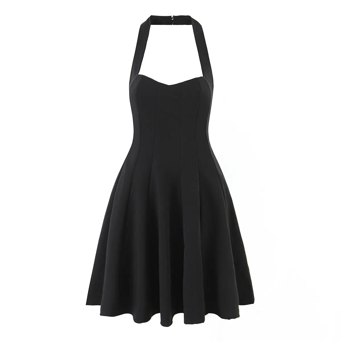 Summer Hepburn Gold Elegant Little Black Dress Women Waist Trimming Lace up Sexy Halter Dress Bella Mia