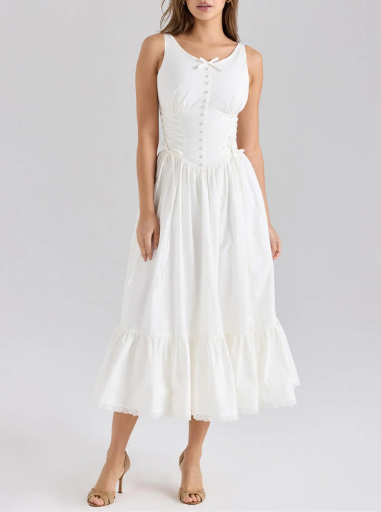 Elegant Sleeveless Dress Summer Slimming Boho Bow Mid Length Dress Bella Mia