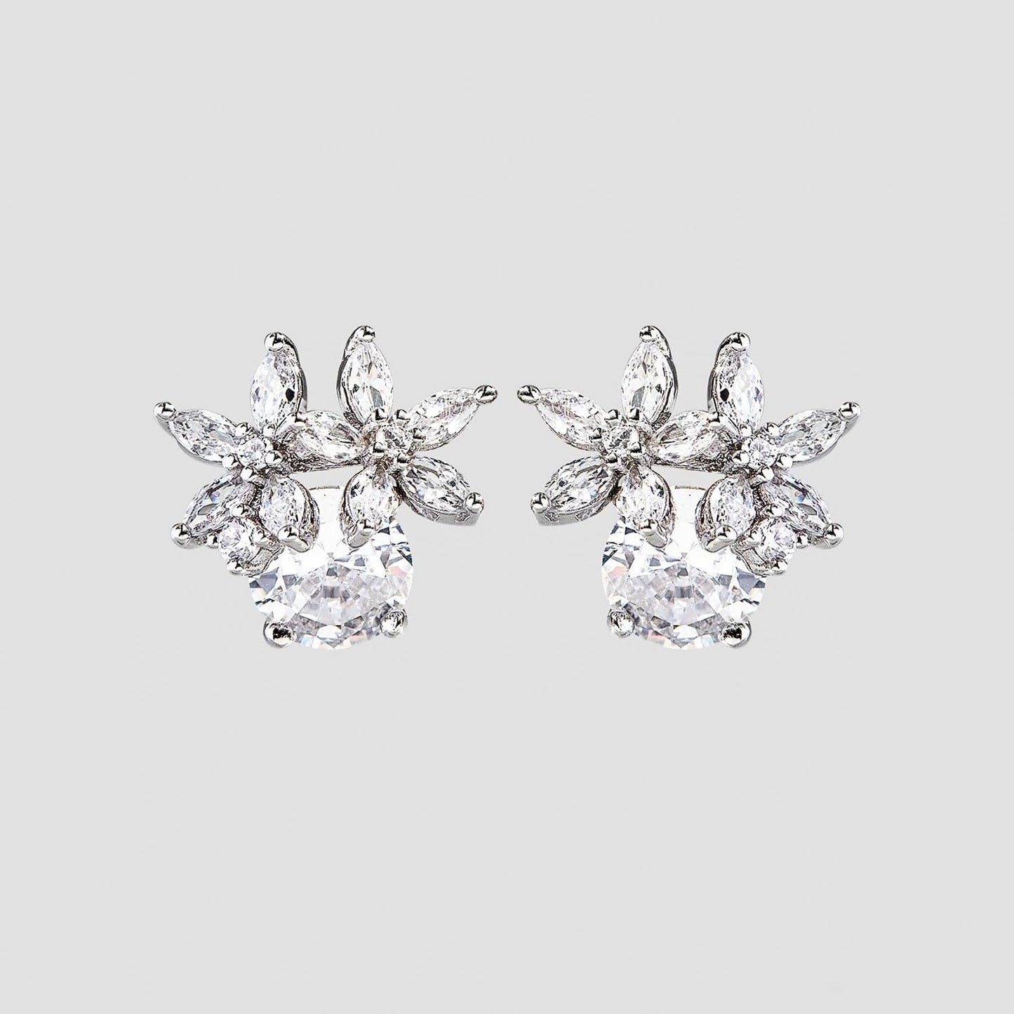 Zircon 925 Sterling Silver Flower Stud Earrings.