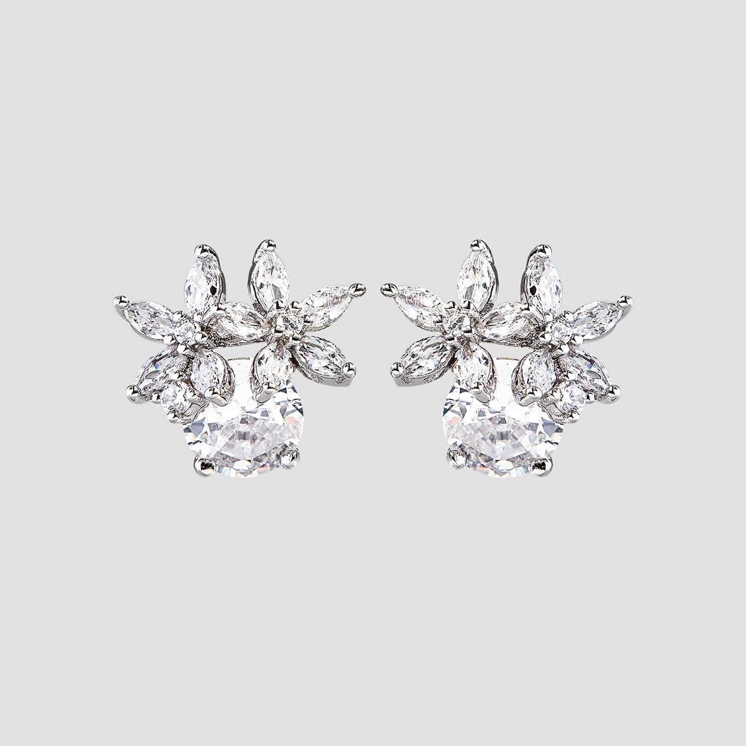 Zircon 925 Sterling Silver Flower Stud Earrings.