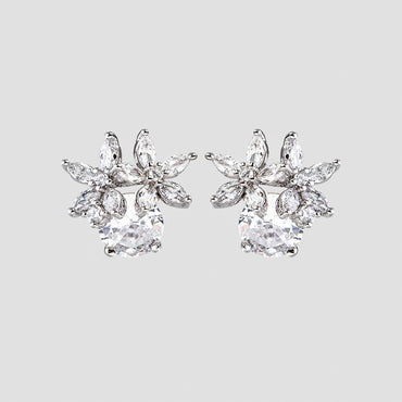 Zircon 925 Sterling Silver Flower Stud Earrings.