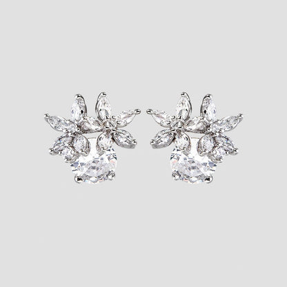 Zircon 925 Sterling Silver Flower Stud Earrings.