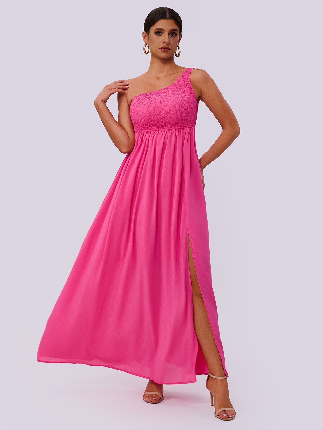 Women Clothing Summer Ladies Diagonal Collar Pleating Dress