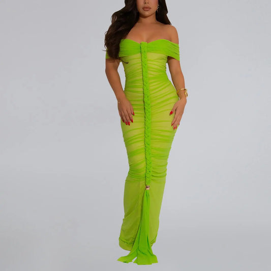 Women Wear Elegant Mesh Pleats Slim Hip Bag Dress Bella Mia