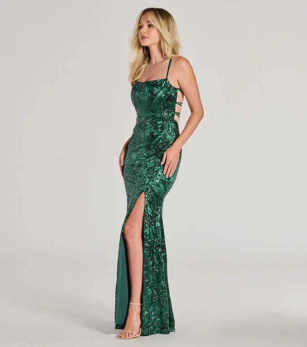 Popular Sequin Sling Dress Women Maxi Dress Slim Split Evening Dress Bella Mia