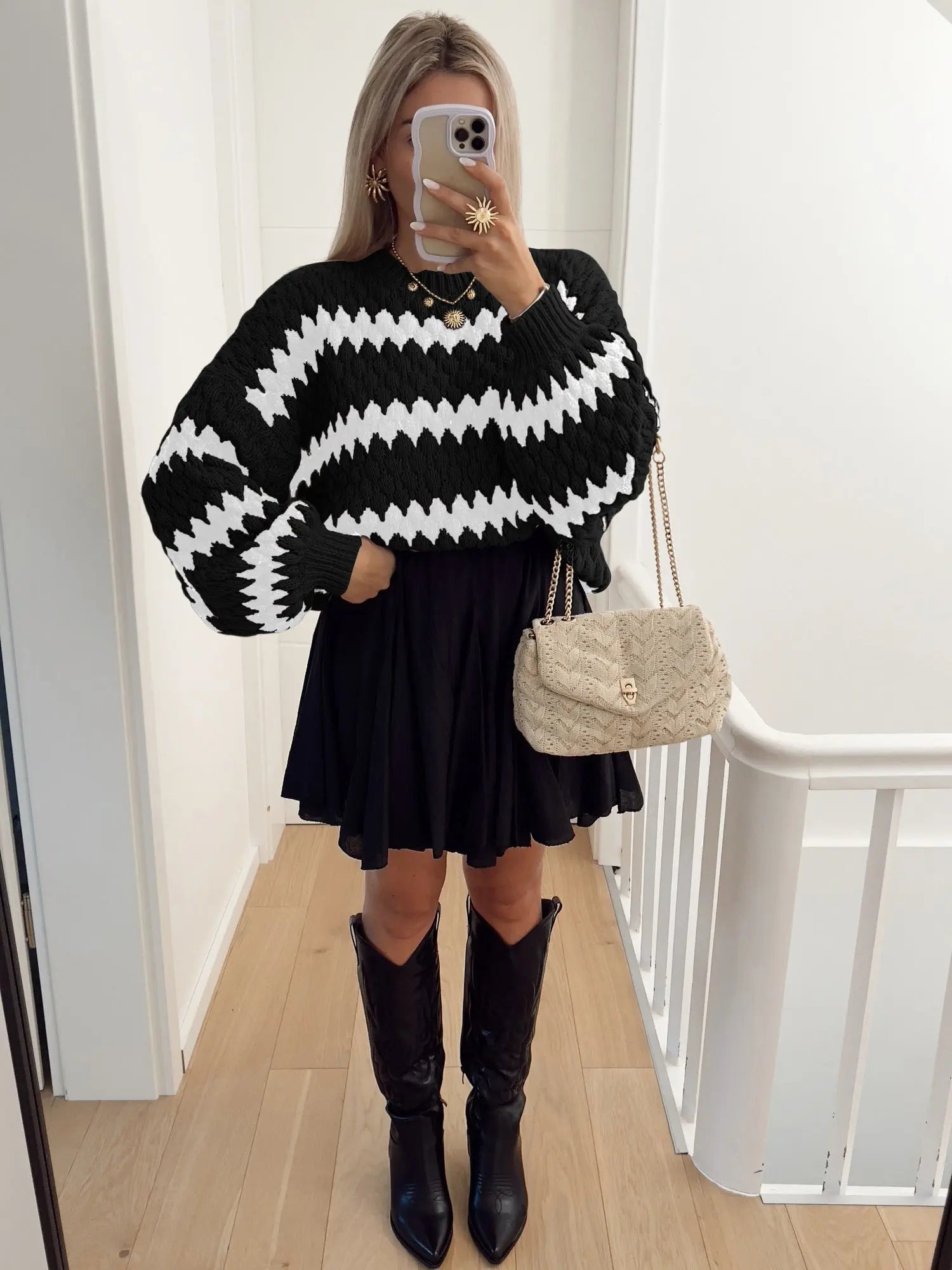 Autumn Winter Women Knitted Pullover Striped Trendy Loose Sweater Bella Mia