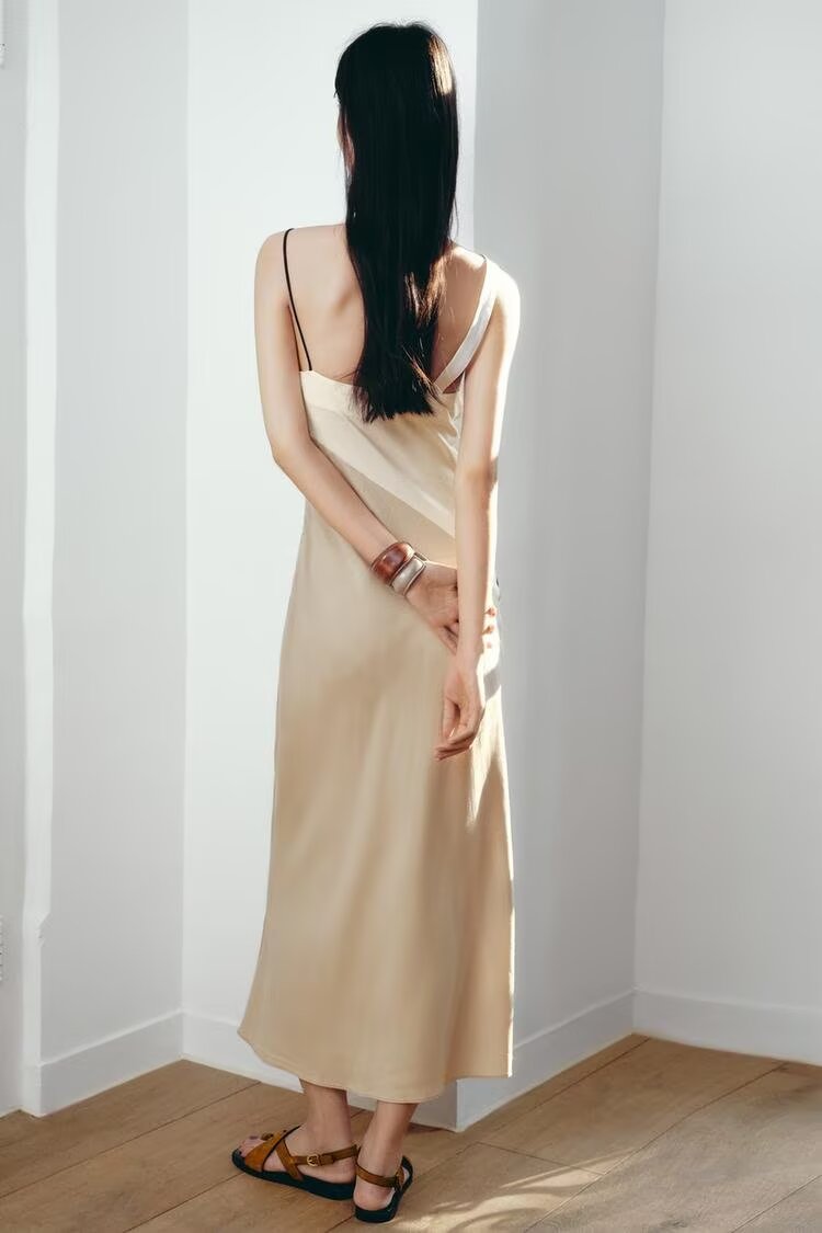 Women Clothing Summer Elegant Sexy V neck Mid Length Strap Stitching Midi Dress Bella Mia