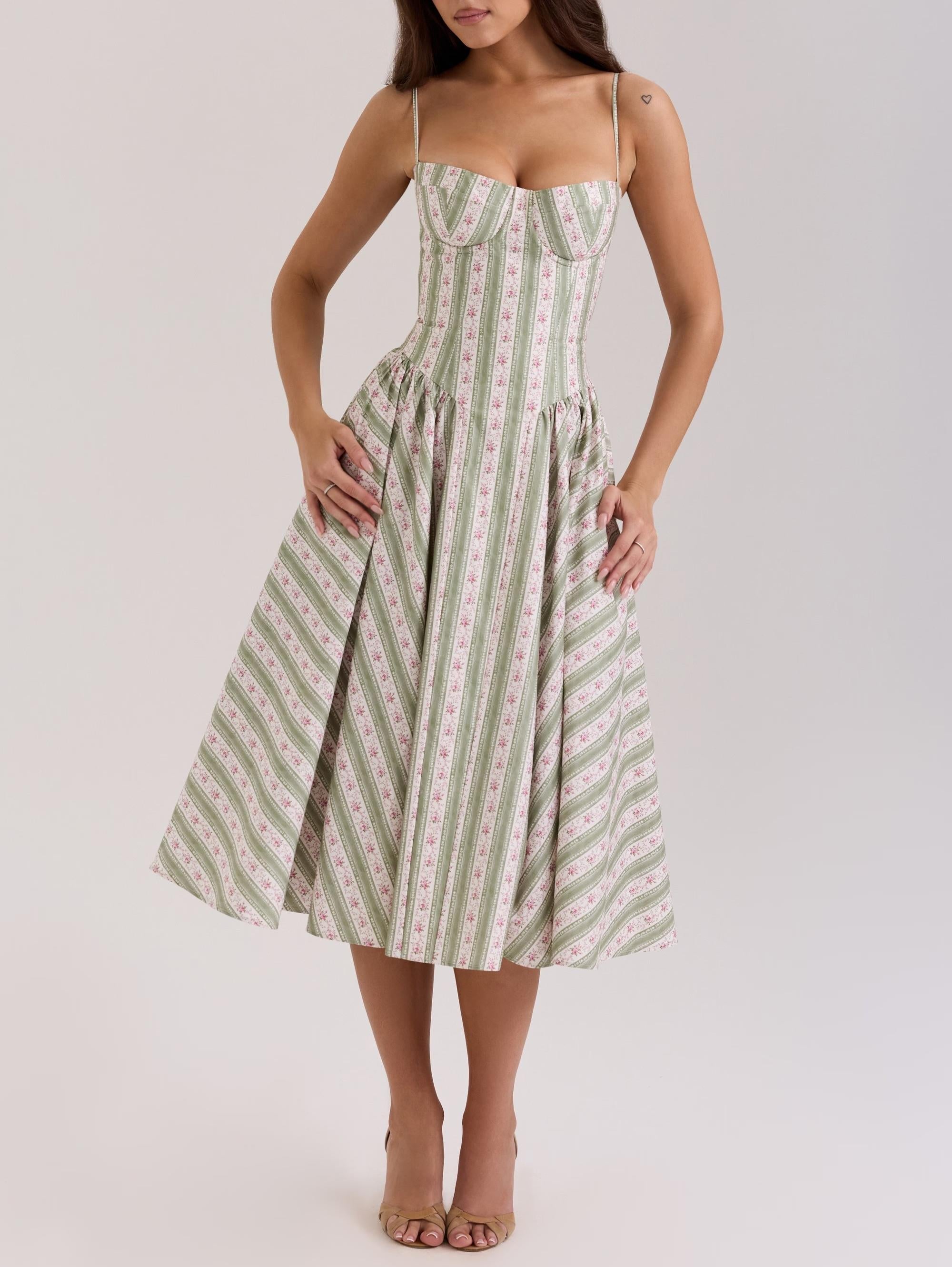 Gentle Green Shivering Sling Dress Women Summer Waist Tight Seaside Vacation Beach Dress Bella Mia