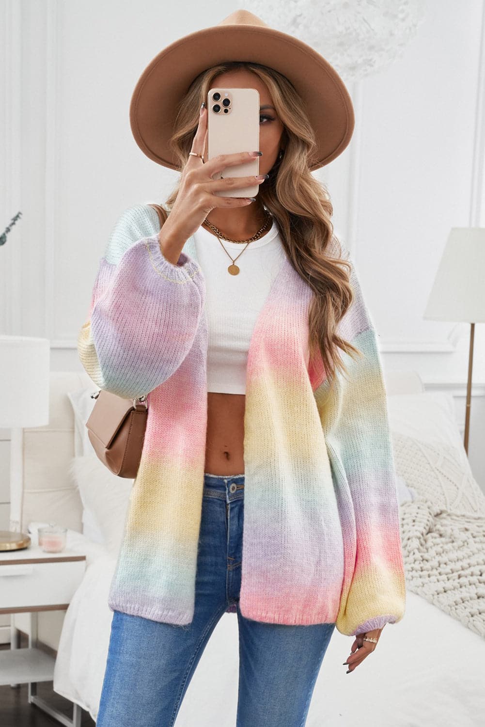 Contrast Balloon Sleeve Dropped Shoulder Cardigan.