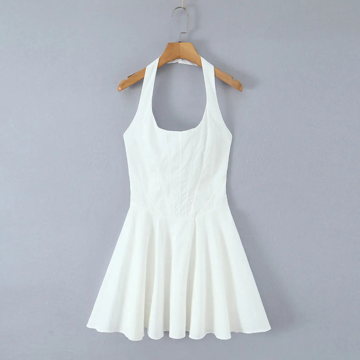 Summer Solid Color Elegant Green Sexy Waist Trimming Simple Halter Back Tied Dress Bella Mia