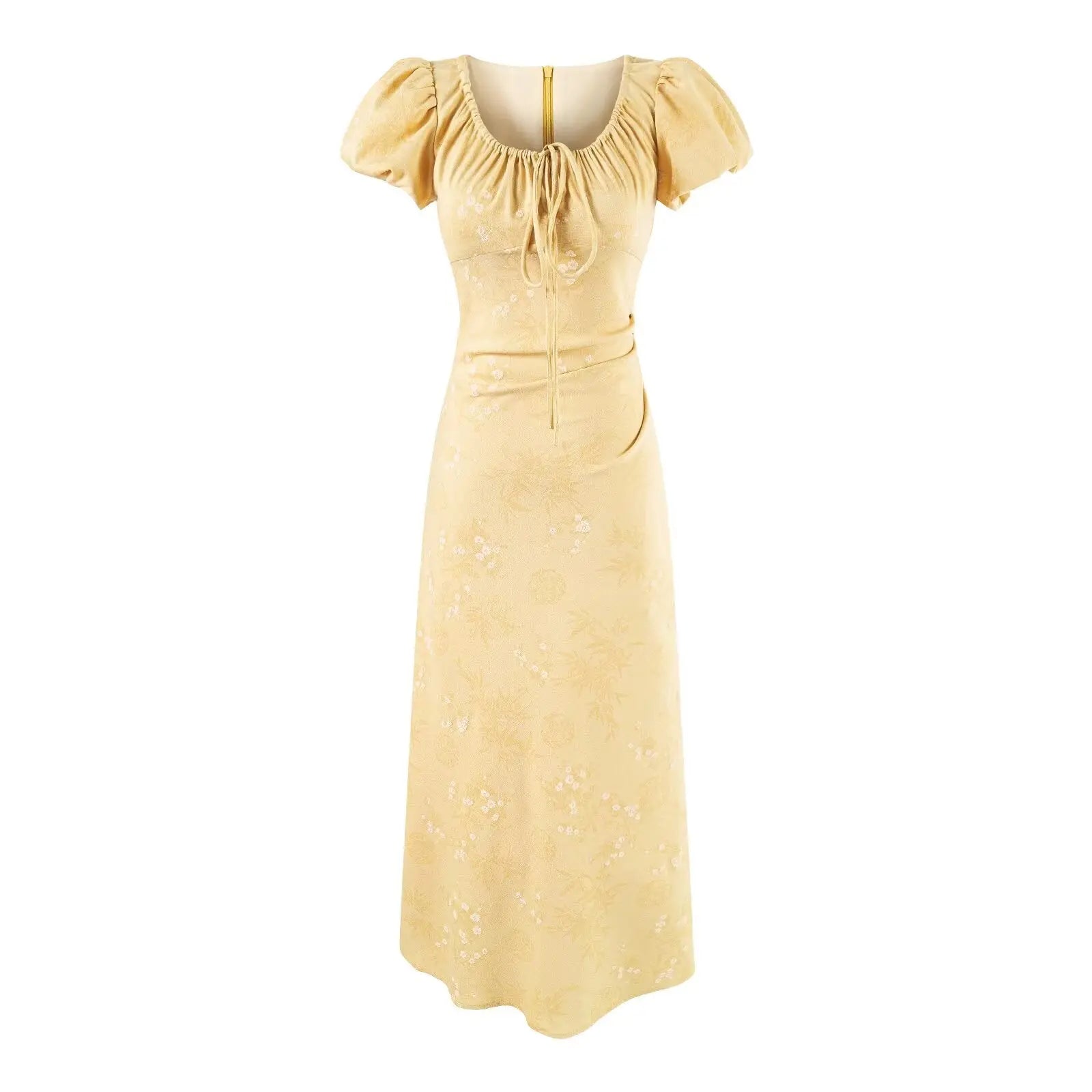 Summer French Gentle Elegant Jacquard Drawstring Waist Controlled Slimming Maxi Dress Bella Mia