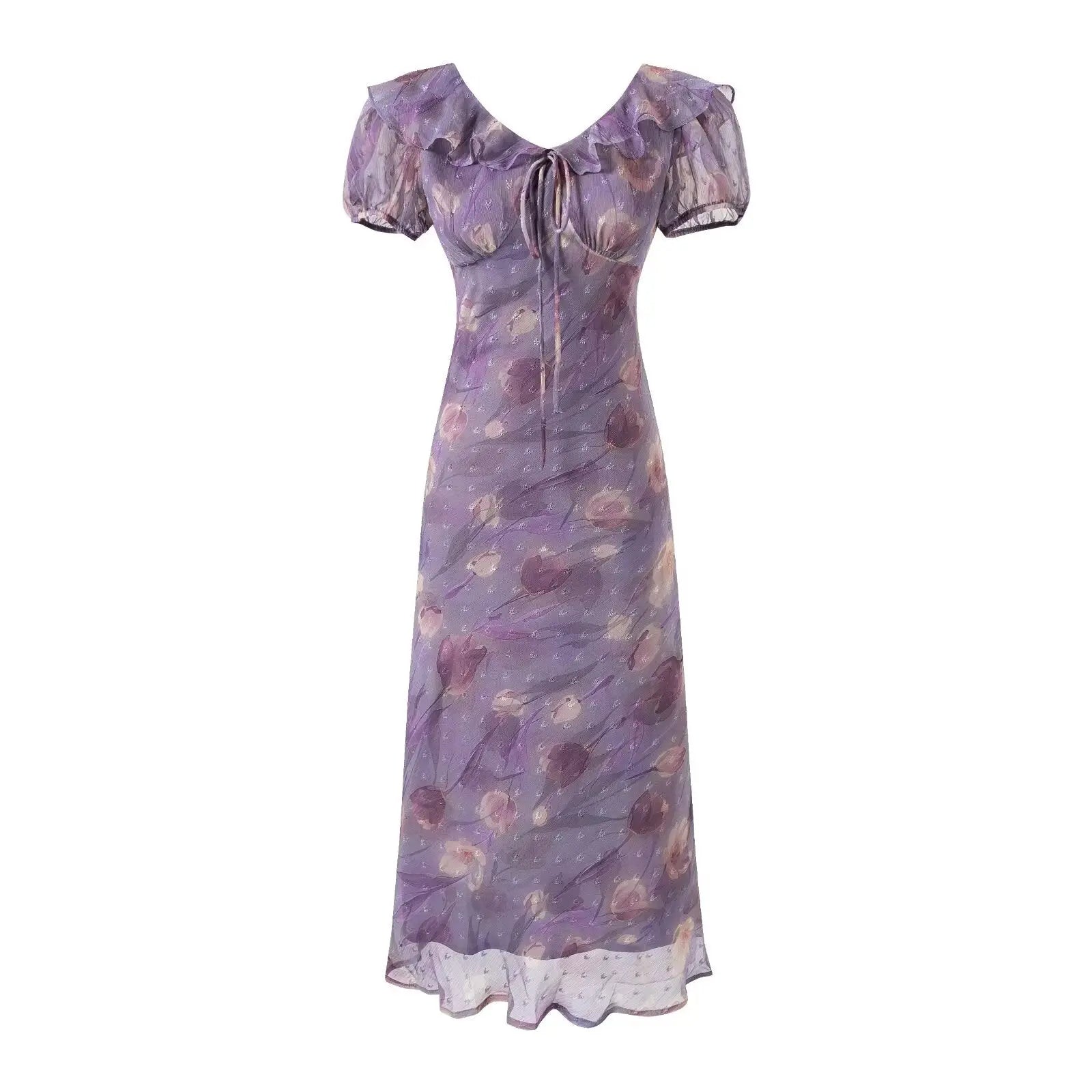 Lace up Light Purple Ruffled Maxi Dress Women Summer Tight Waist Slim Fit Dress Bella Mia