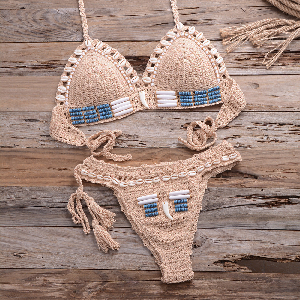Bikini Women Hand-Knitted Retro Bohemian String Shell Split Swimsuit Bella Mia