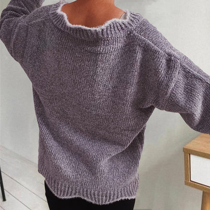 V-Neck Drop Shoulder Long Sleeve Sweater.