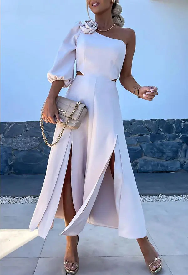 Spring Summer Cross-Shoulder Split Double Layer Dress Casual Party Satin Dress Bella Mia