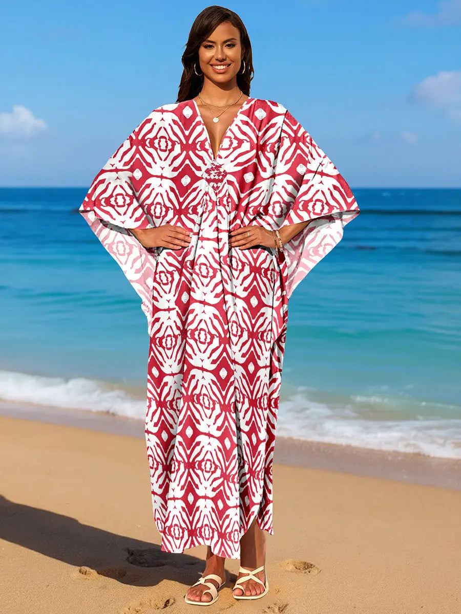 Rayon Print Holiday Beach Dress Women Sun Protective Clothing Loose Robe Beach Cover Up Bella Mia