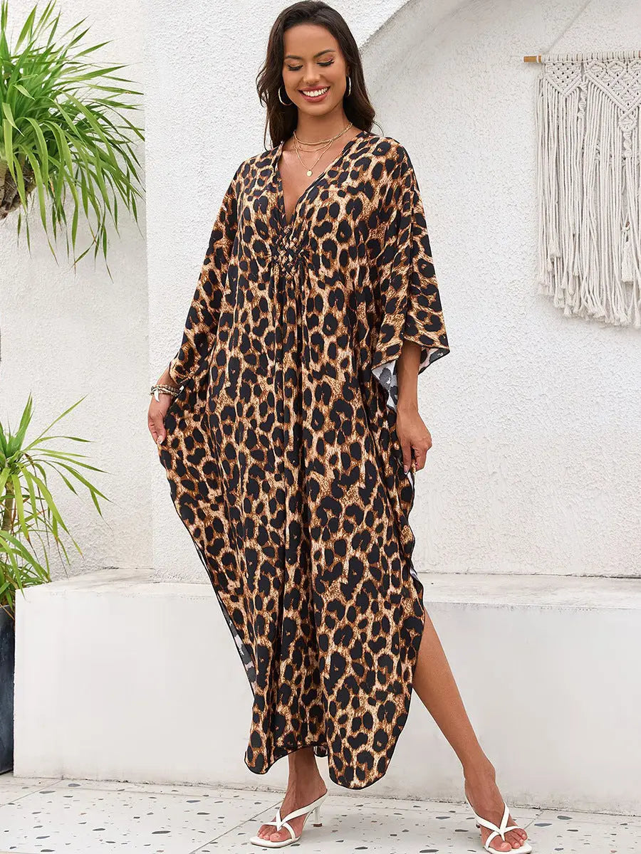 Rayon Print Holiday Beach Dress Women Sun Protective Clothing Loose Robe Beach Cover Up Bella Mia