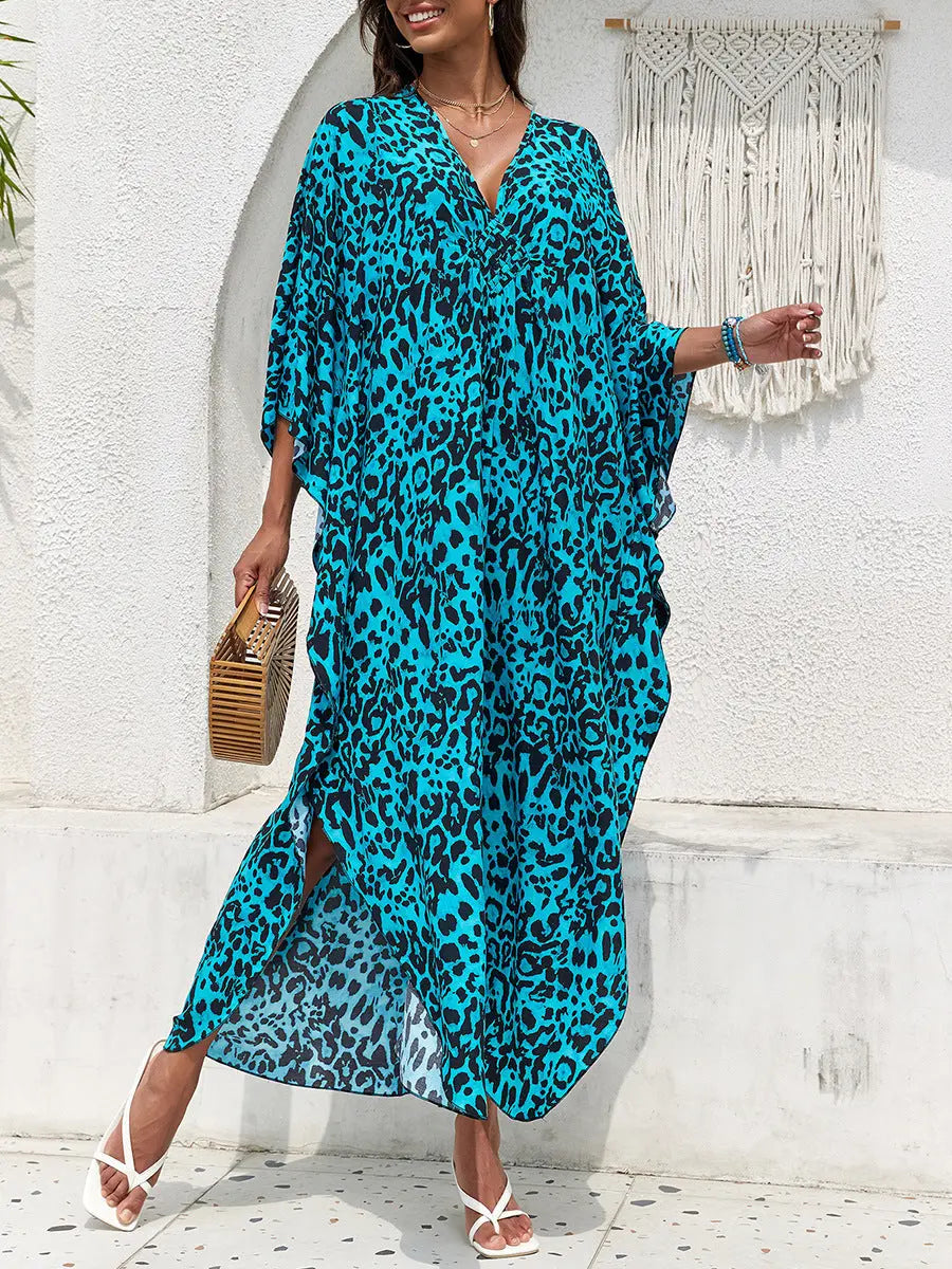 Rayon Print Holiday Beach Dress Women Sun Protective Clothing Loose Robe Beach Cover Up Bella Mia