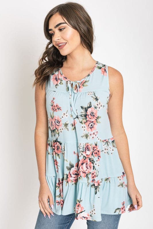 Sleeveless Floral Tiered Tunic.