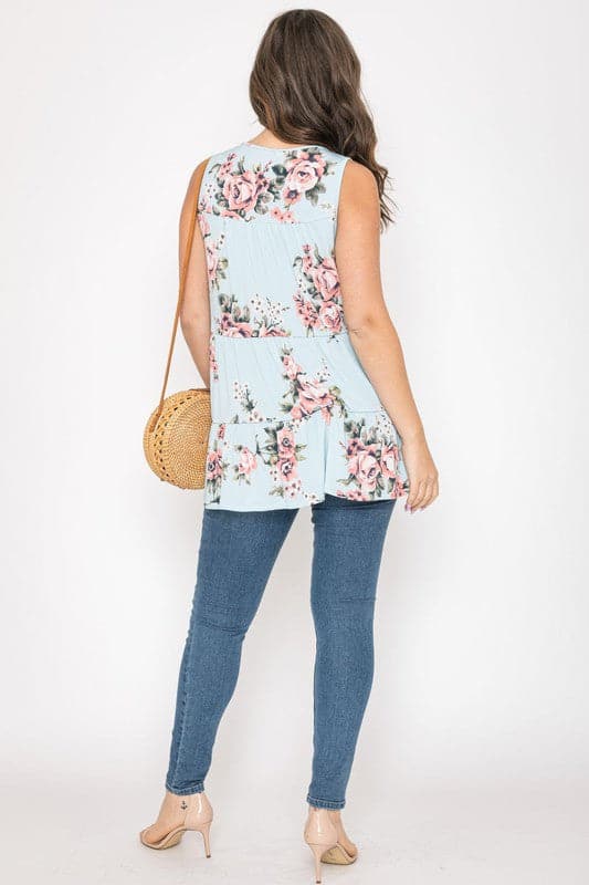 Sleeveless Floral Tiered Tunic.