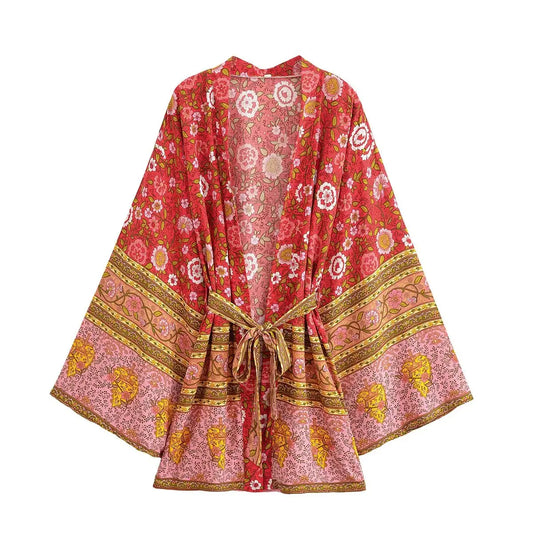 Floral Print Viscose Cardigan Kimono Dress For Women Loose Fit Summer Boho Bella Mia