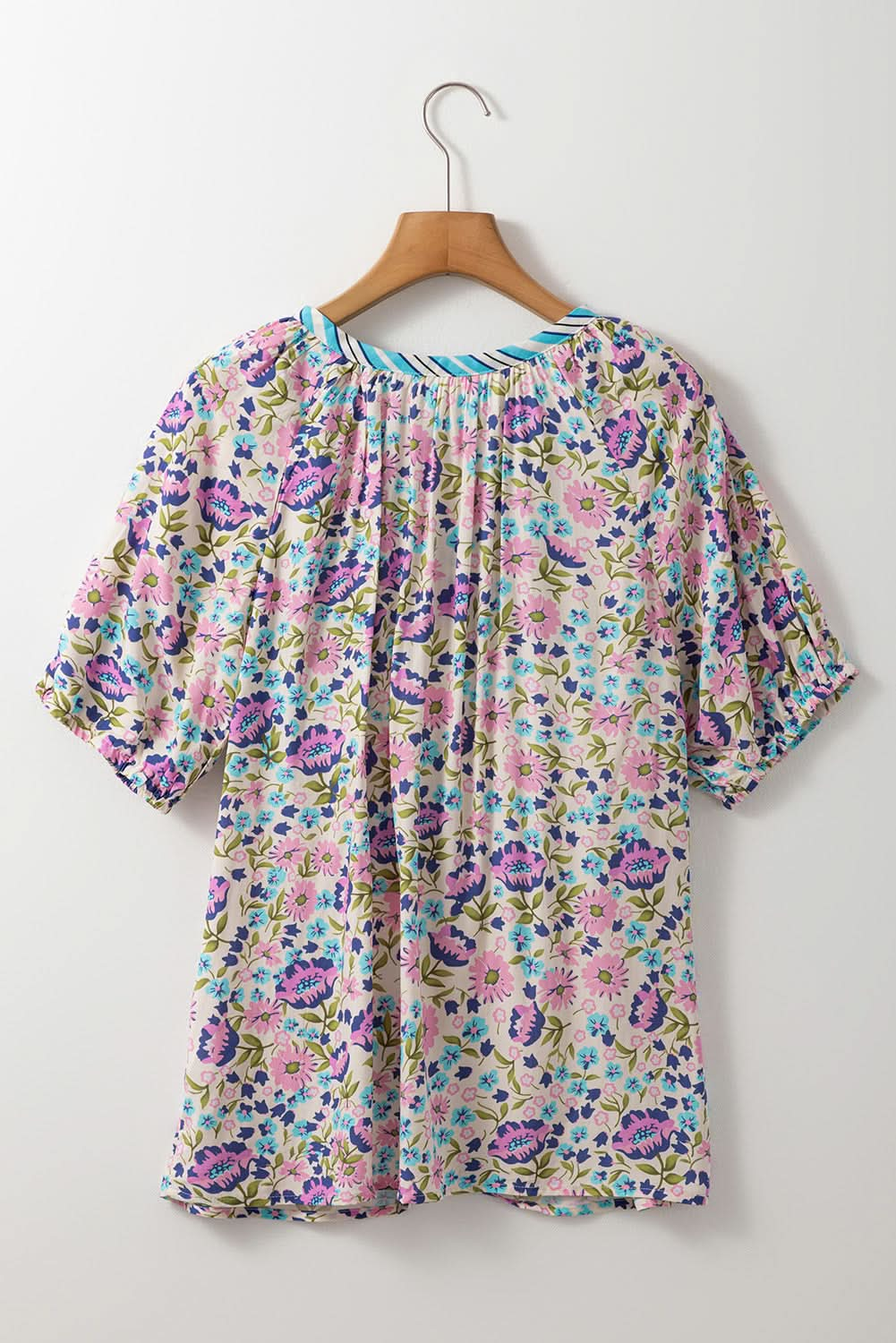 Vibrant Bohemian Floral V-Neck Half Sleeve Blouse in Multi-Color