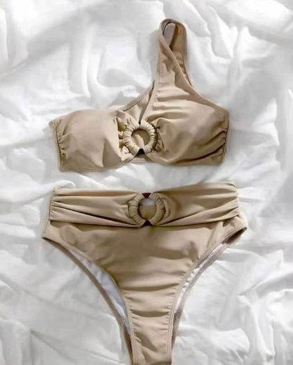 Solid Color Shoulder High Waist Bikini Sexy Swimsuit Swimsuit Women Bella Mia