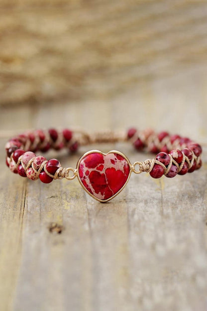 Handmade Heart Shape Natural Stone Bracelet.