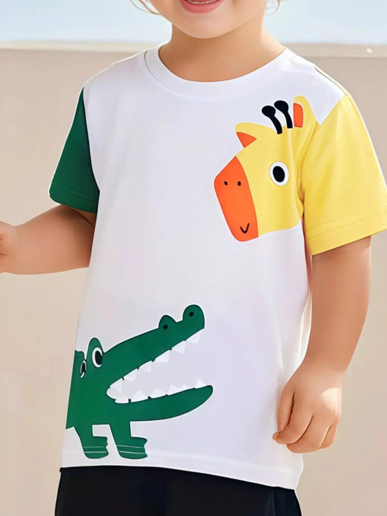 Children's Cartoon Animal Print Short Sleeve T-Shirt Simply Love