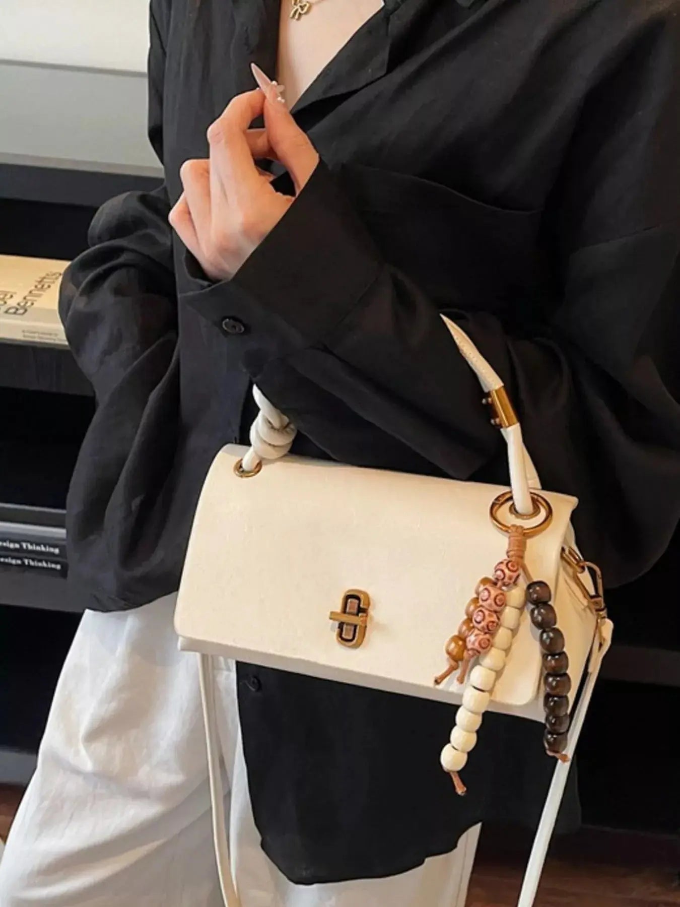 Leather Crossbody Bag with Bead Charm Simply Love