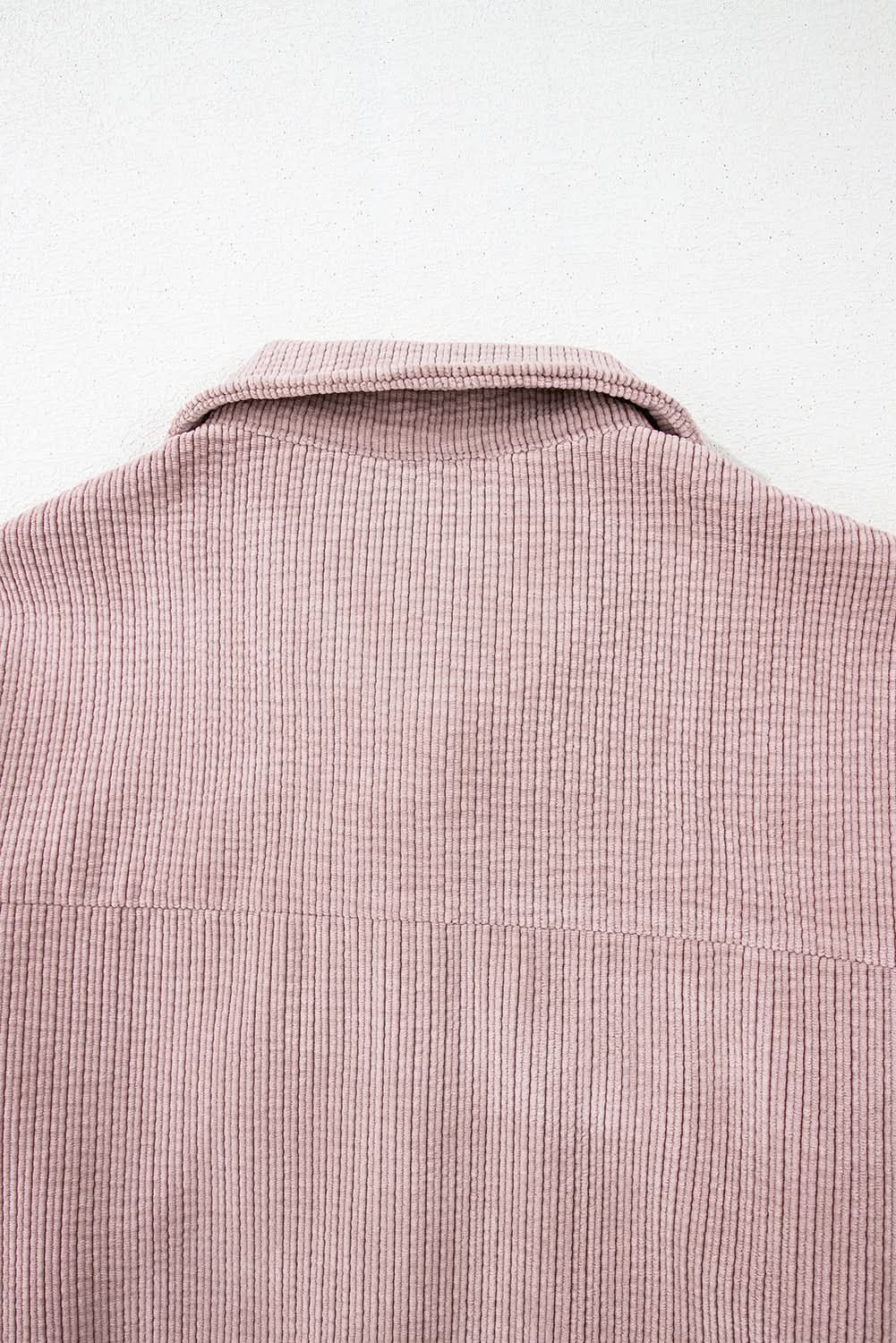 Light Pink Corduroy Flap Pocket Button Up Shacket - Love Salve 