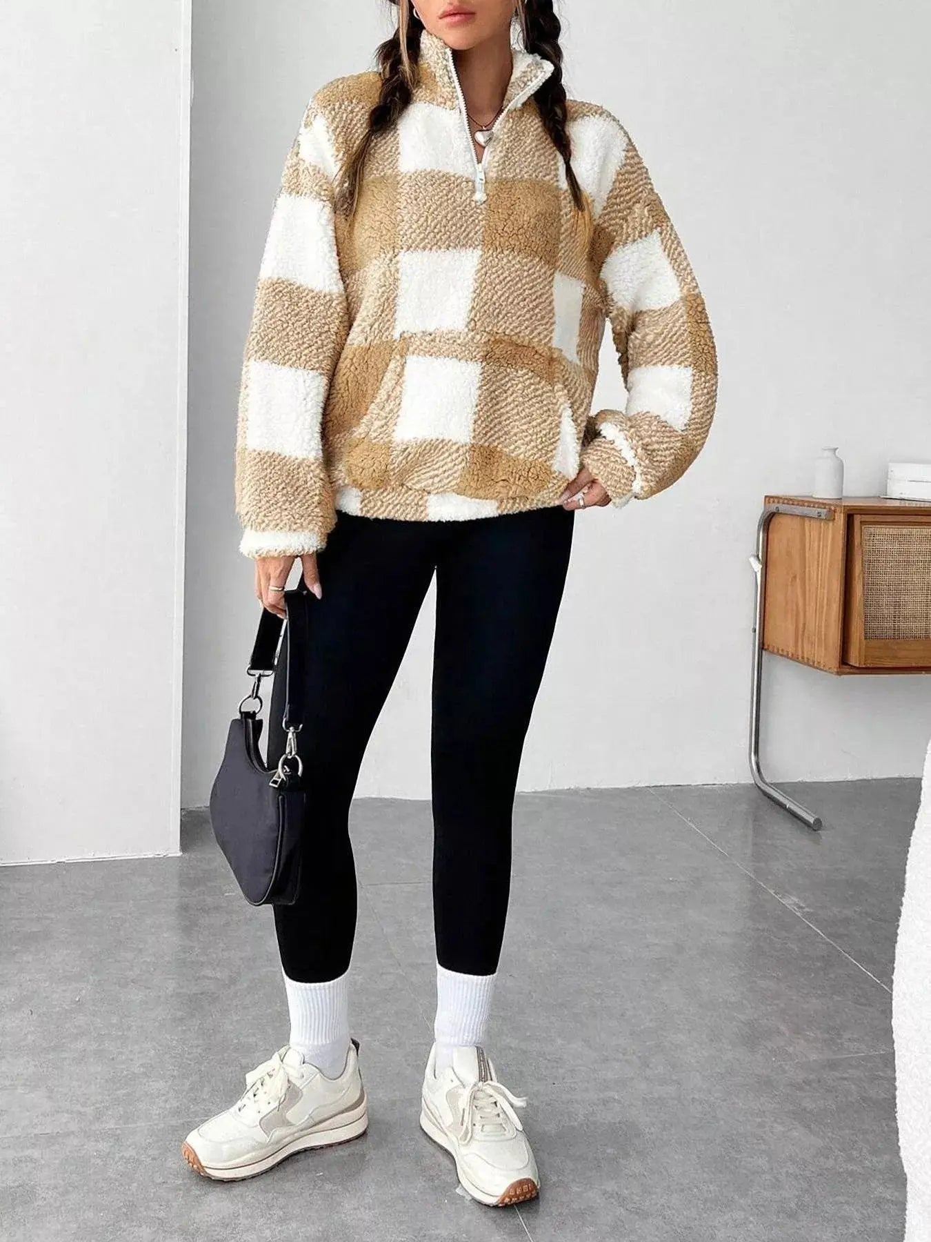 Full Size Plaid Sherpa Long Sleeve Sweatshirt Plus Size Simply Love