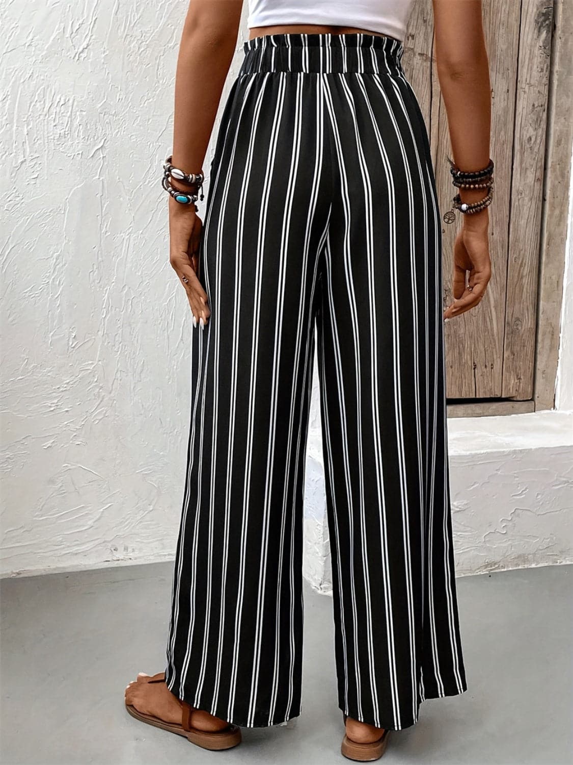 Striped High Waist Wide Leg Pants.